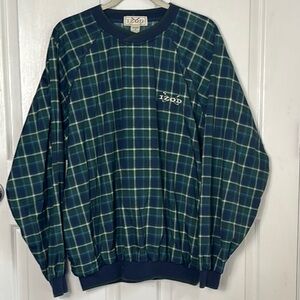 Vintage IZOD Golf Windbreaker Size Medium Green Blue Plaid Crewneck old money
